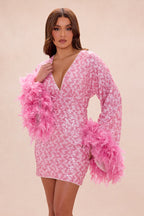 Opal Dreams Feathered Sequin Mini Dress - Chocolate