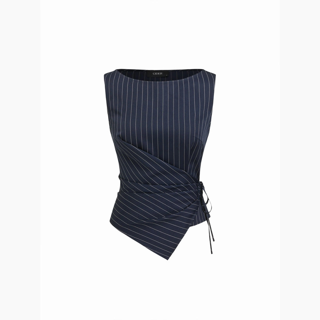 Cider Boat Neck Striped Wrap Knotted Top & Mid Rise Straight Leg Trousers Set– Office & Weekend Casual SwimWeek