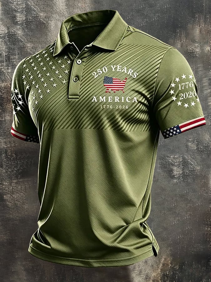 Men's Retro "Patriot" Color-Block Short-Sleeve Polo Shirt