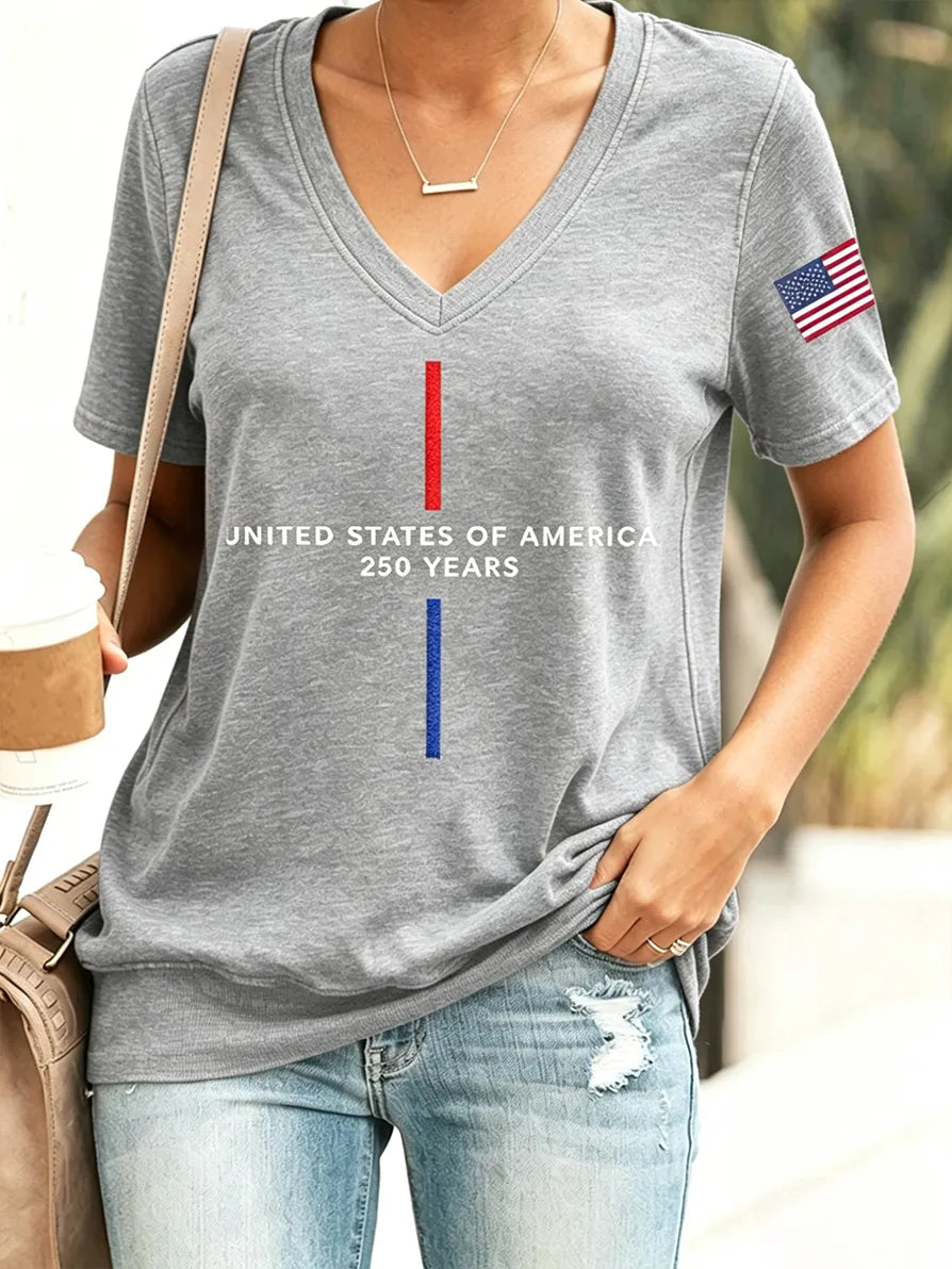 Women's America 1776-2026 Rhinestone Pattern T-Shirt