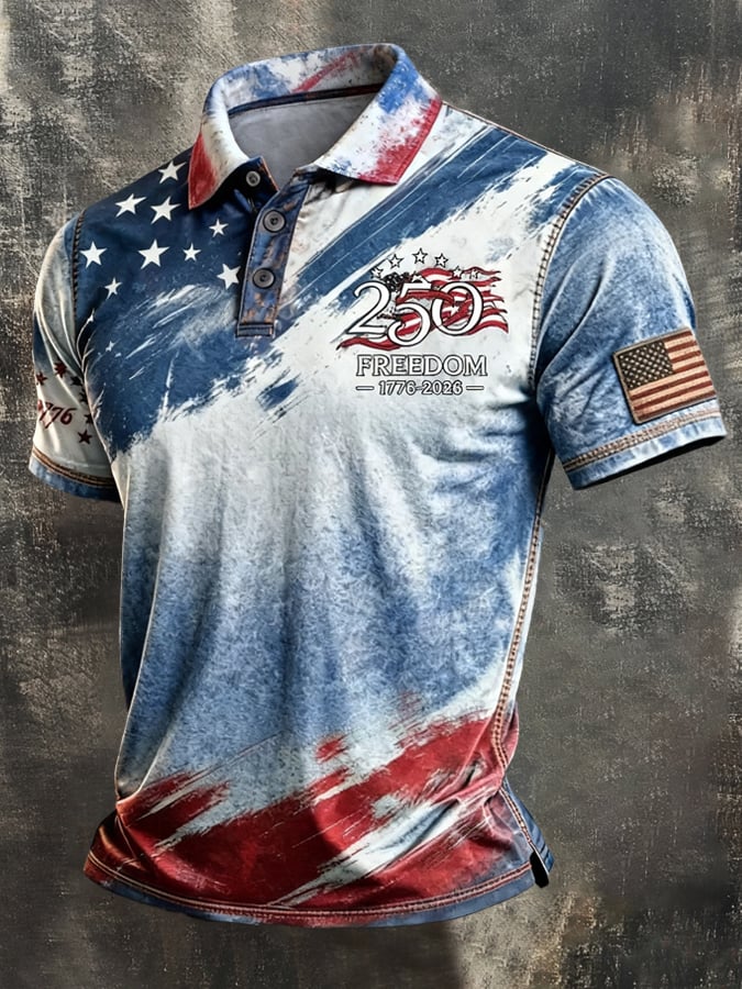 Men's Retro "Patriot" Color-Block Short-Sleeve Polo Shirt