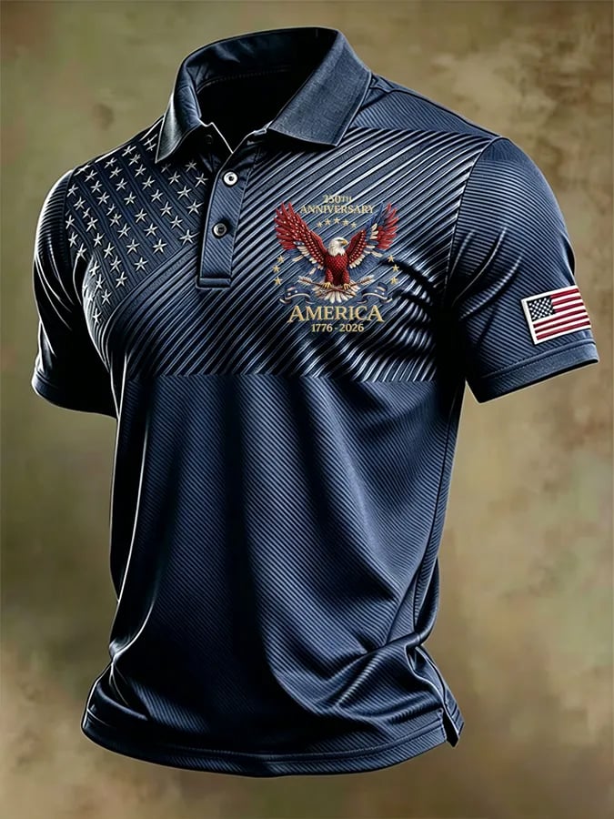 Men's Retro "Patriot" Color-Block Short-Sleeve Polo Shirt