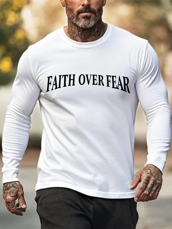 🔥Buy 3 Get 15% Off🔥Men's Faith Over Fear Printed Casual T-Shirt