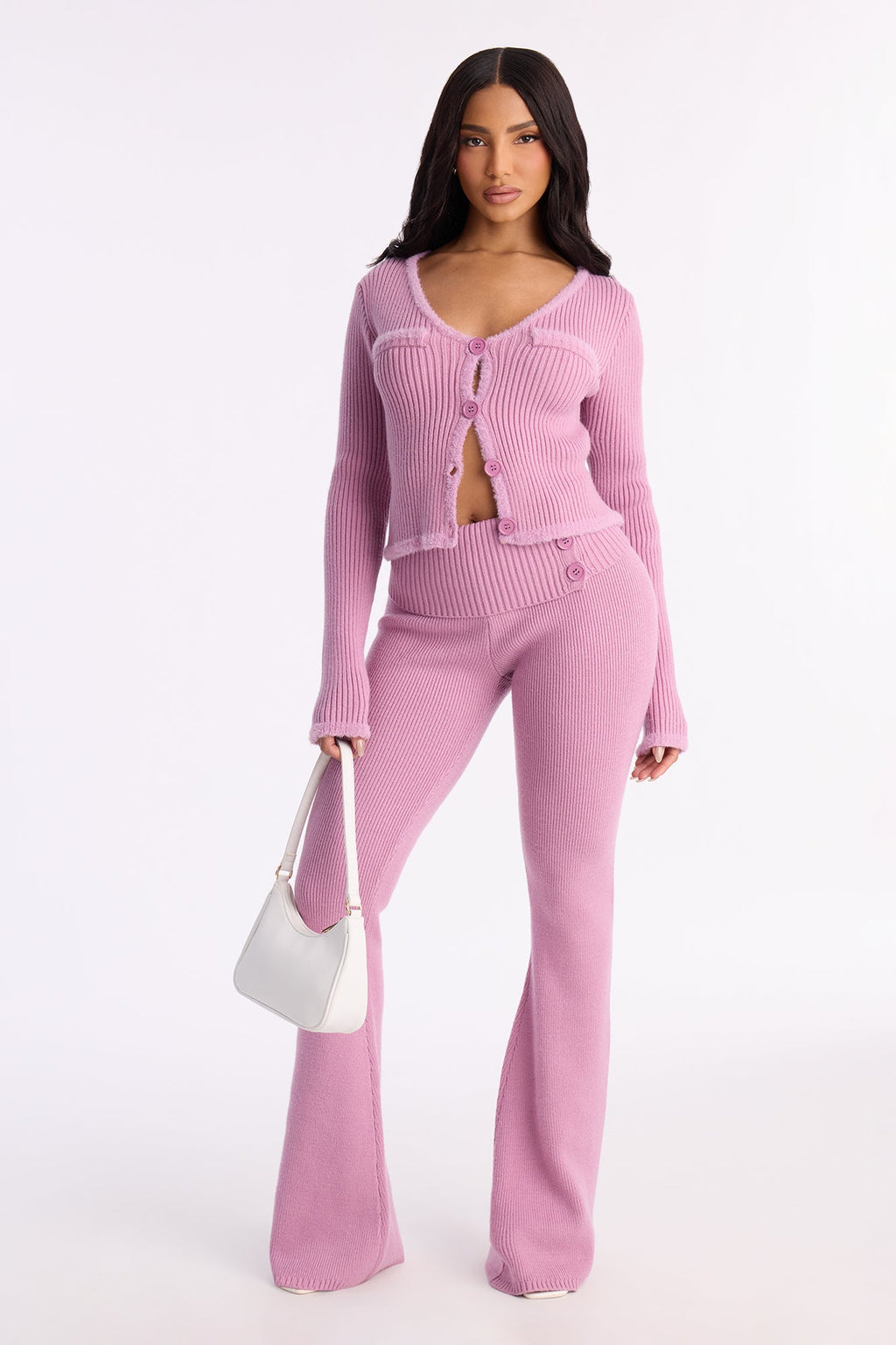 So Sweet Foldover Waist Flare Leg Pant Set - Cream