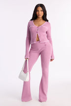 So Sweet Foldover Waist Flare Leg Pant Set - Cream