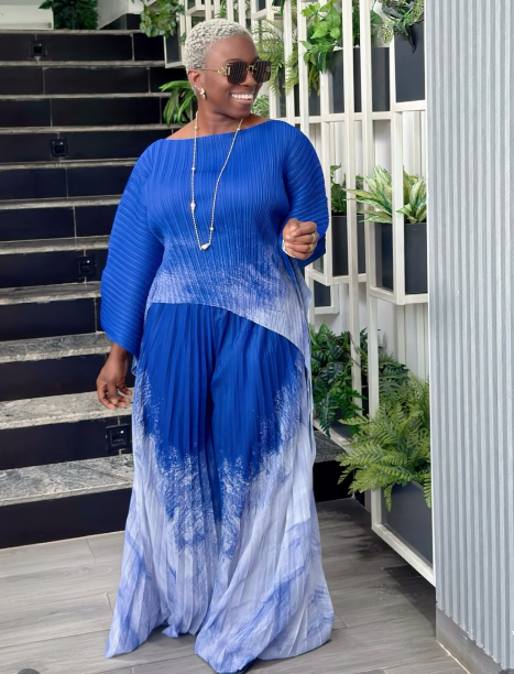 Full Pleated Tie Dye Color Top And Trousers