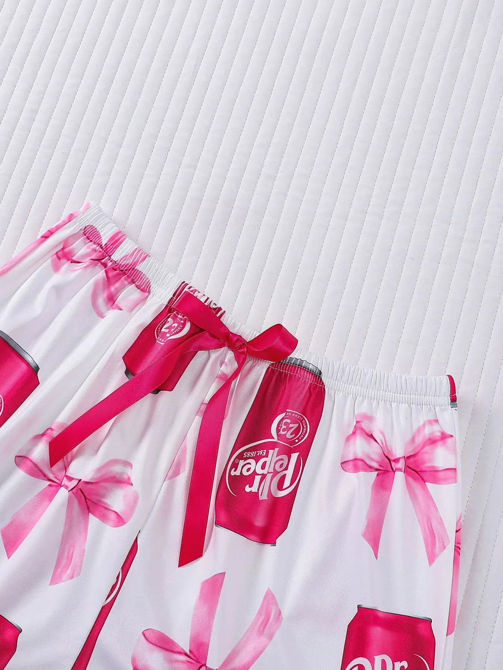 3-Piece Casual Sleepwear Set Pajamas Loungewear for Women Lady with Bow Print