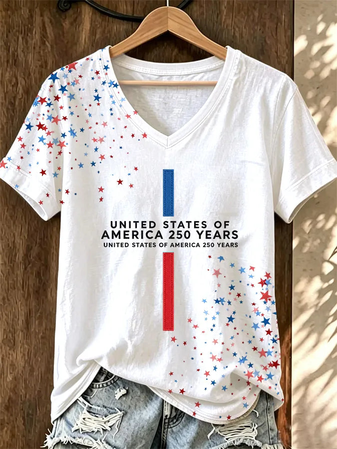 Women's America 1776-2026 Rhinestone Pattern T-Shirt