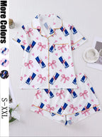 Women's Heart & Bow Print Sleepwear Set