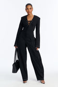 Dasha Twill Lace Up Barrel Jumpsuit - Black