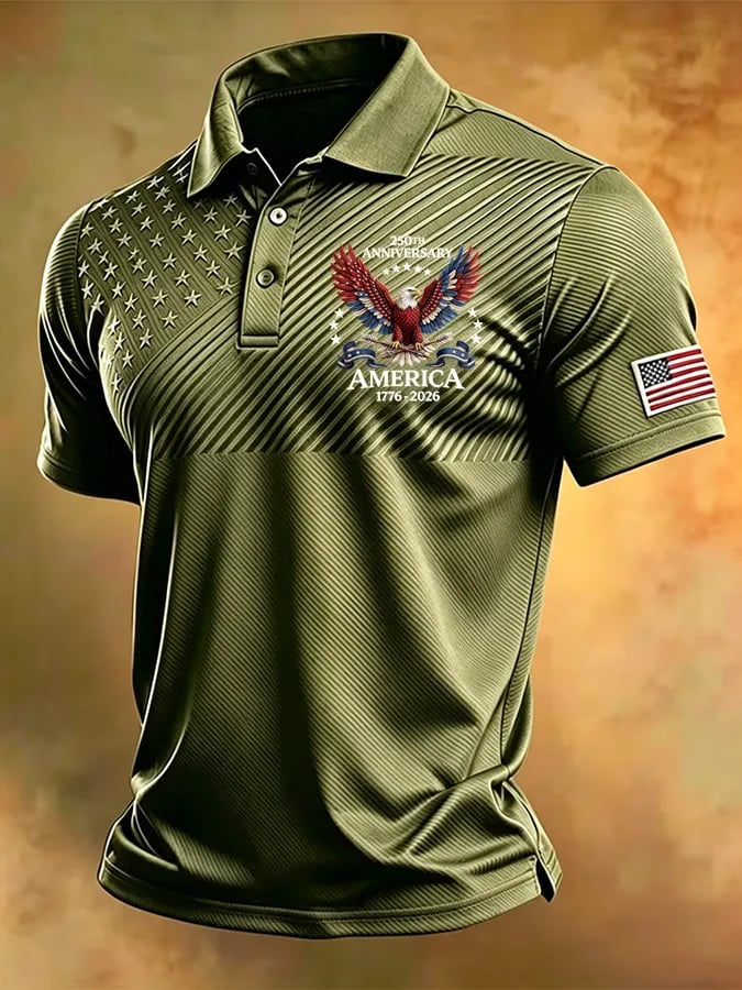 Men's Retro "Patriot" Color-Block Short-Sleeve Polo Shirt