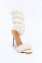 Flurry Faux Fur Wrap Up Heels - Black