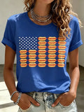 Women's Hot Dog Pattern American Flag Patriotic Print Comfortable Pure Cotton T-Shirt