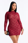 Always In Love With Lace Mini Dress - Burgundy