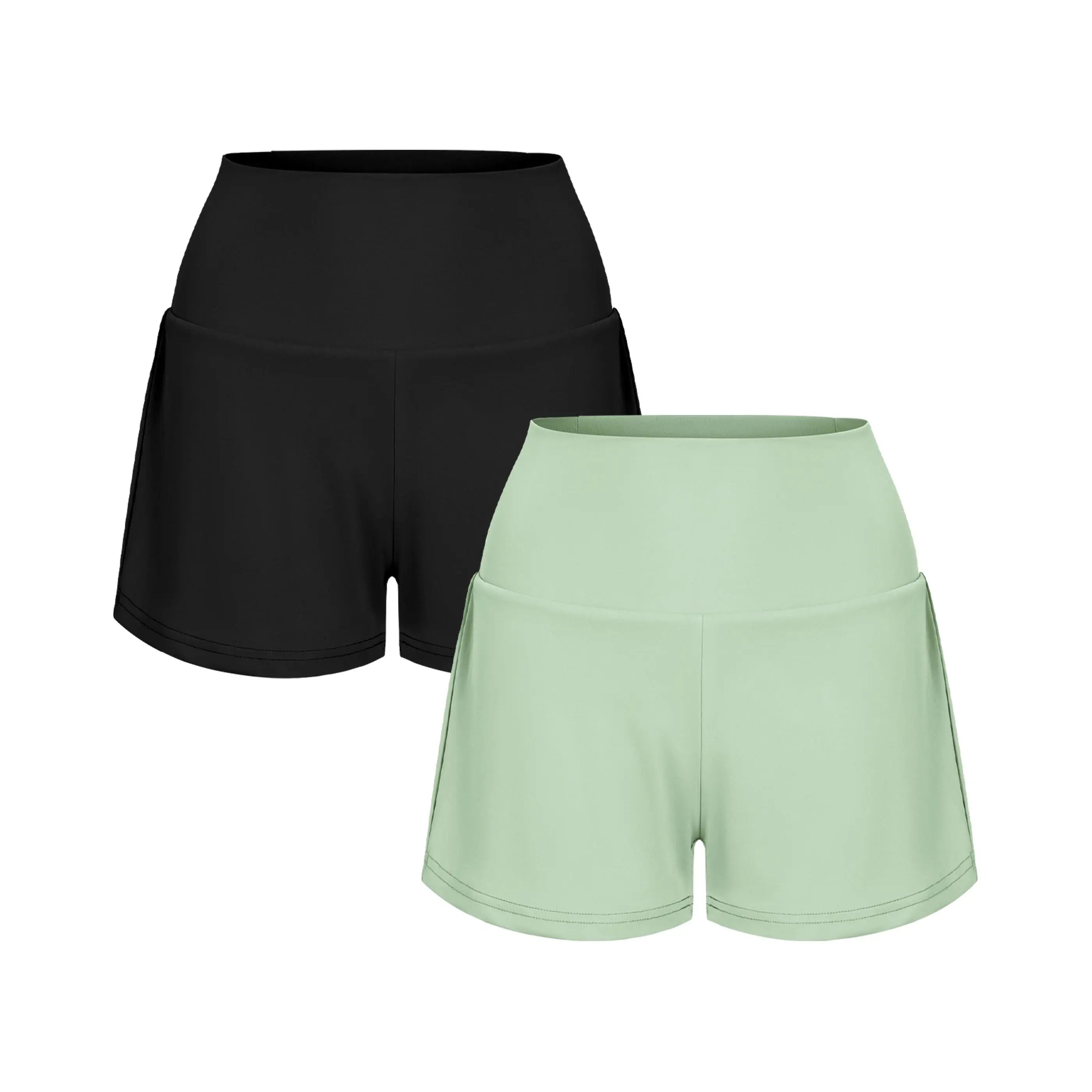 2-Piece Super High Waisted Back Pocket & Side Hidden Pocket 2-in-1 Yoga Shorts 3" Set