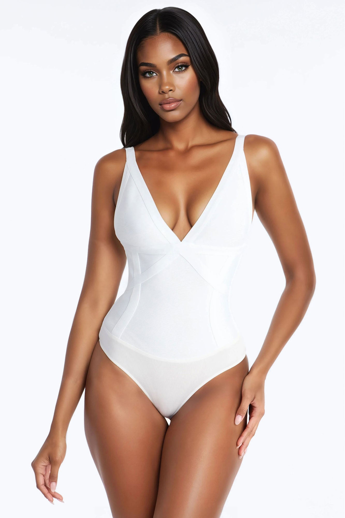 Romi Bandage V Neck Tank Bodysuit - Black