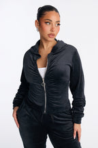 Soft Girl Energy Ruched Velour Jogger Set - Black
