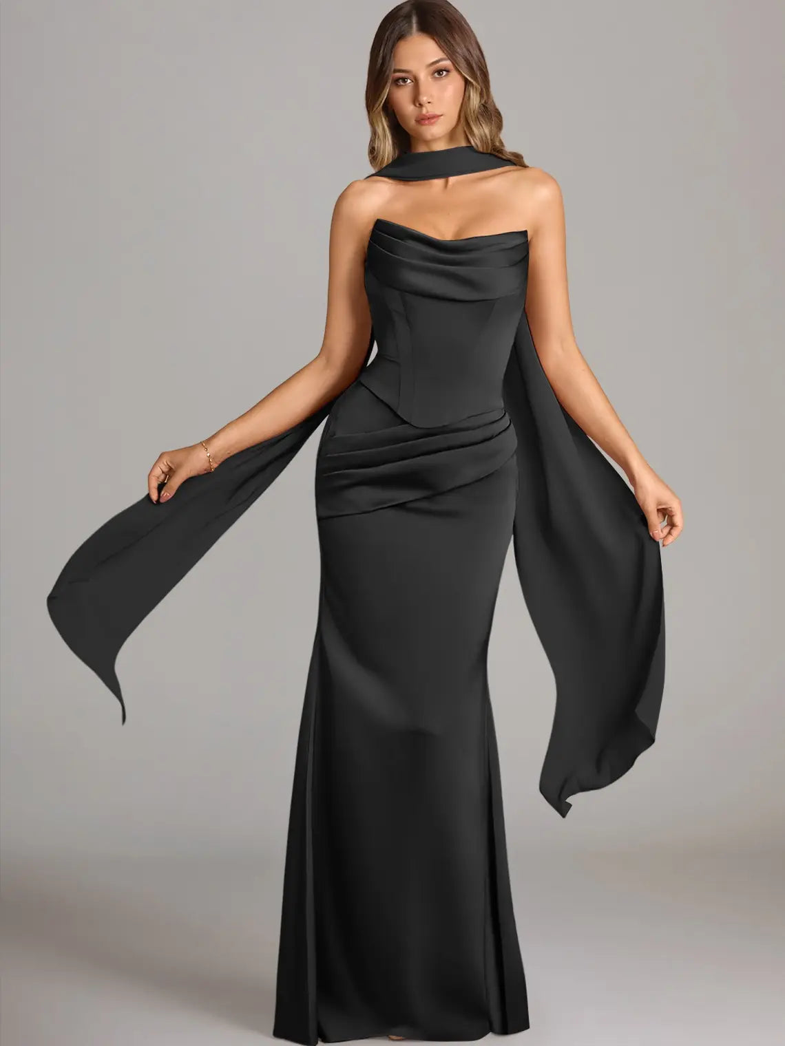 Azazie Sorrel Corset Lace-up Mermaid Wedding Guest Evening Luminous Satin Maxi Dress Minimalist