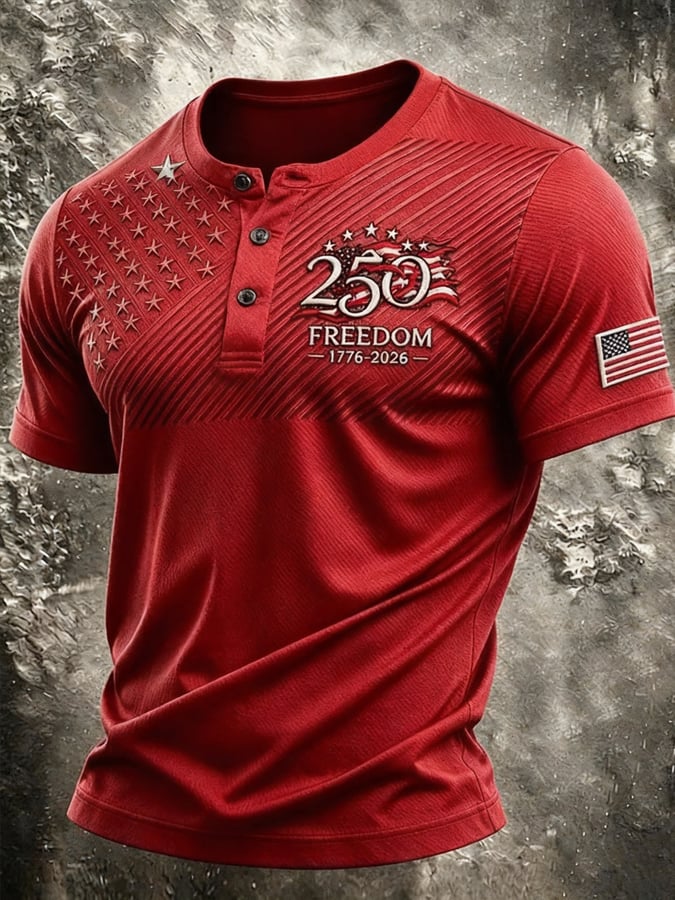 Men's Vintage Independence Day Patriot Henley T-Shirt