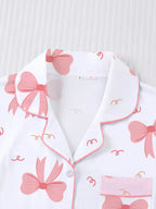 Women's Valentine's Day Sleepwear Set, Bow Print Pajamas