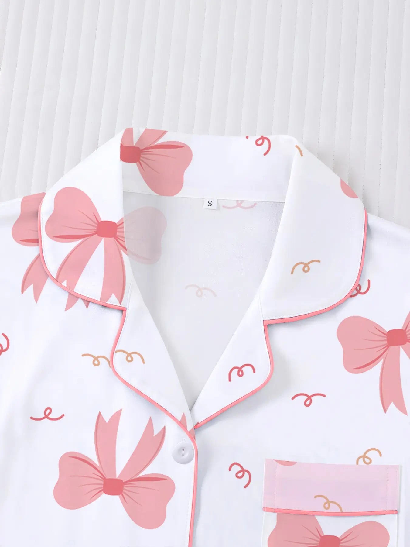 Women's Valentine's Day Sleepwear Set, Bow Print Pajamas