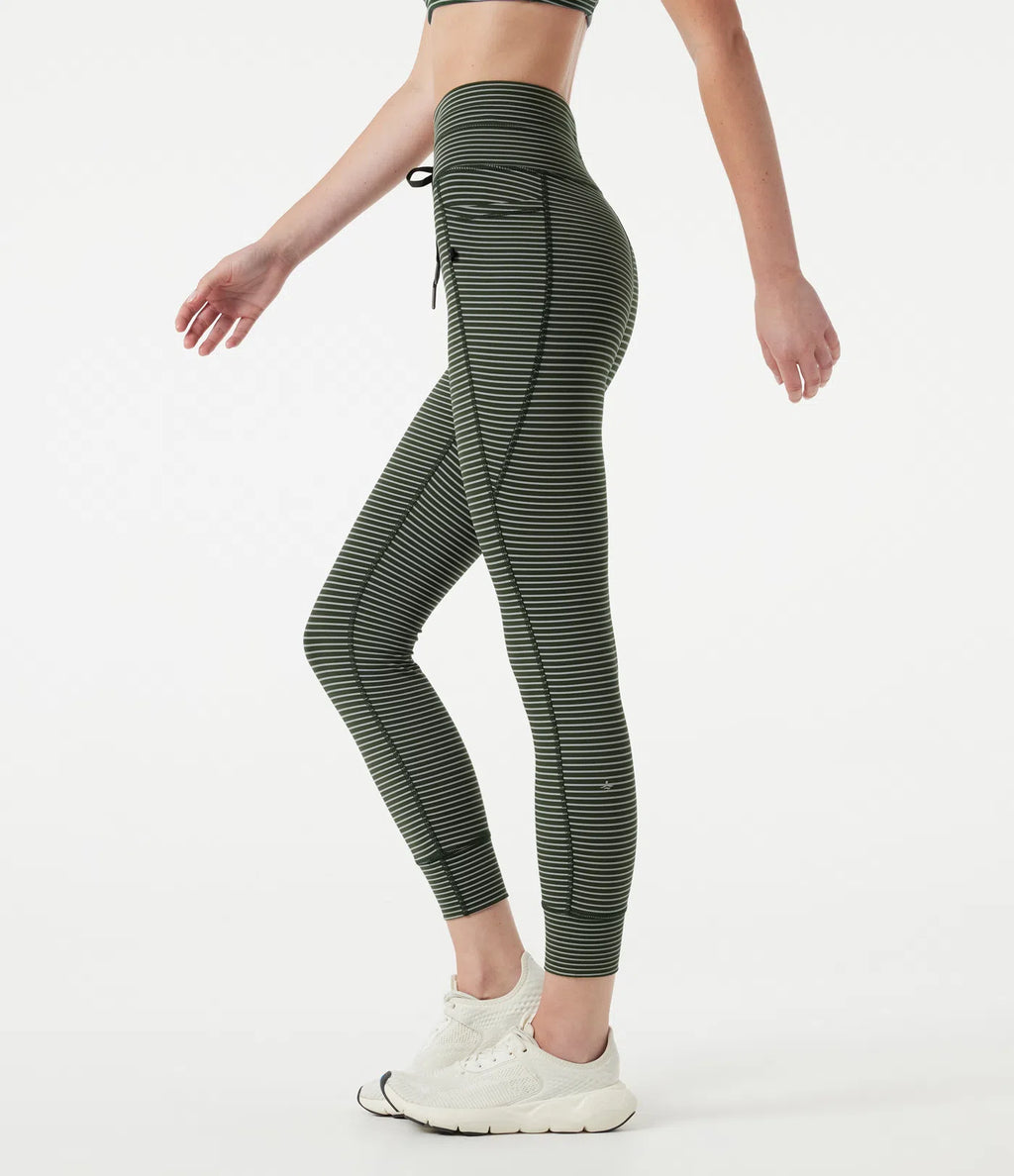 High Waisted Drawstring Striped Yoga Leggings with Pockets