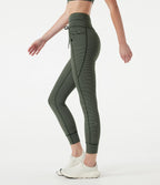 High Waisted Drawstring Striped Yoga Leggings with Pockets