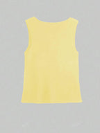 Women's Plain Metal Button Design Elegant Fitted Sweater Vest, Casual Sleeveless Round Neck Knit Top for Spring, Fashion Women's Knitwear for Daily Wear