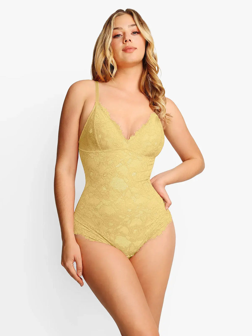 Popilush Basic Full Lace Built in Shapewear Bodysuit Women Vneck Compression Sleeveless Thong Tummy Control Backless Adjustable Sexy Bodysuit Womenswear Summervibe