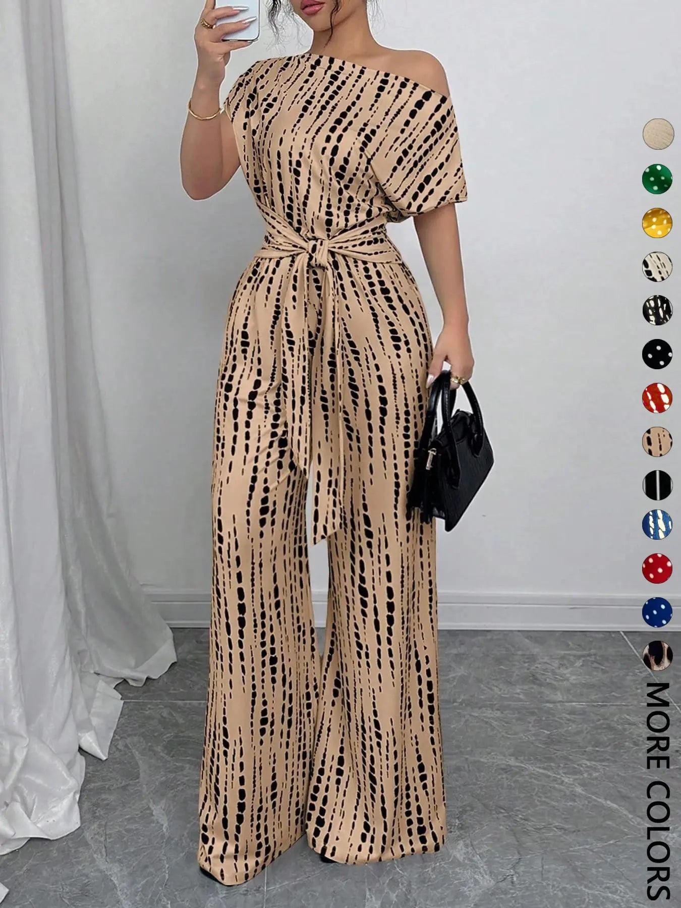 Women's All Over Print Tie Front Jumpsuit - Casual Style