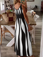 Summer New Arrival Women's Casual Sleeveless Striped V-Neck Long Dress, Sweet Style Elegance Loose-Fitting Daily Wear, Perfect for Outdoor Activities