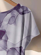 Women's Aqua Blue Summer Casual Vacation Holiday 2 Pieces Set,Abstract Floral Pattern Shirt With Tie Bow & Loose Straight Leg Pants,Vintage Style