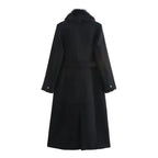 Women's Long Sleeve Lapel Single Breasted Coat with Belt Pocket - Warm Winter & Autumn Outerwear