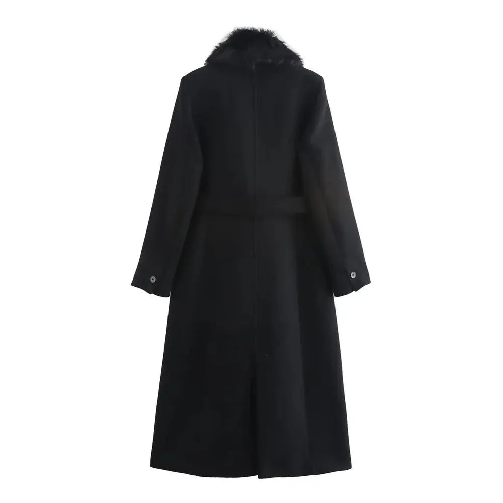 Women's Long Sleeve Lapel Single Breasted Coat with Belt Pocket - Warm Winter & Autumn Outerwear