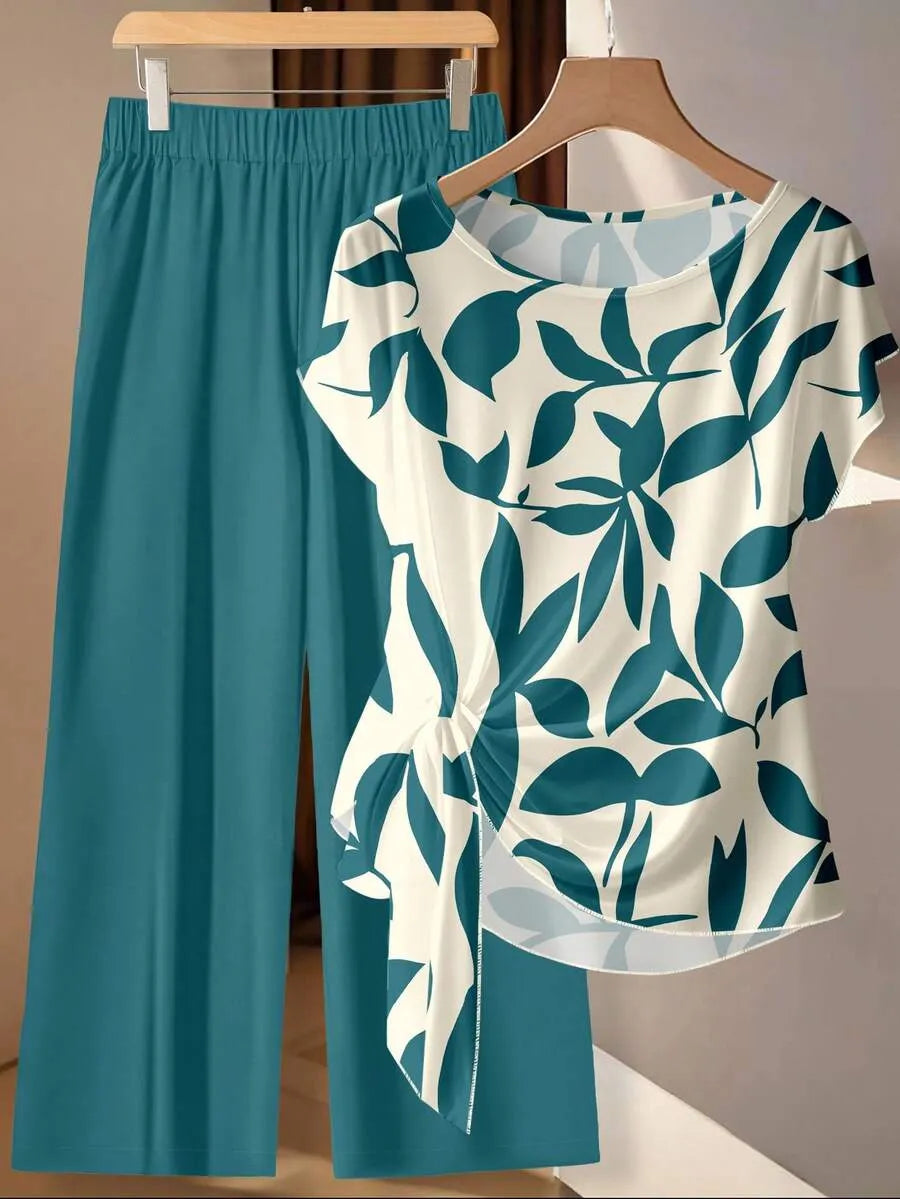 Women's Tie Bow Blouse And Straight Leg Pants 2 Pieces Set Blouse And Pants Set Floral 2 Pieces Set Modest Two Pieces Set Two Pieces Set,Casual