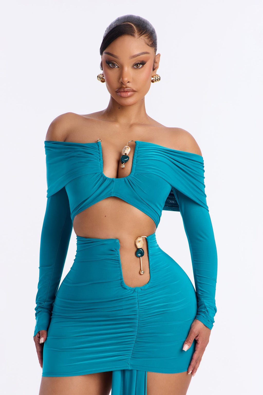 Kaylor Stone Hardware Draped Mini Dress - Teal