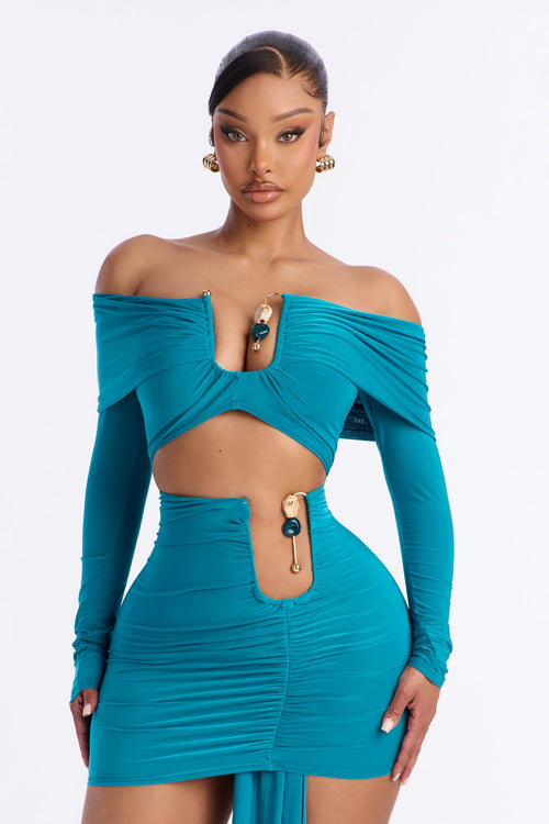 Kaylor Stone Hardware Draped Mini Dress - Teal