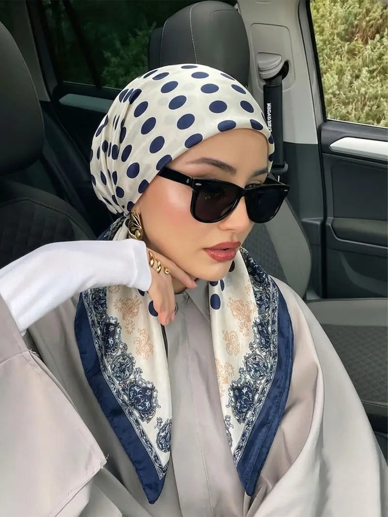 Women's Square Hijab Scarf - Color Block Print Turban