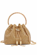 Rhinestone Drawstring Metal Chain Fringe Dinner Party Handbag