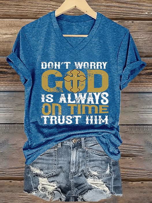 Women's Retro God Is Always On Time Print T-Shirt