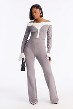 Katherine Sweater Off Shoulder Pant Set - Grey