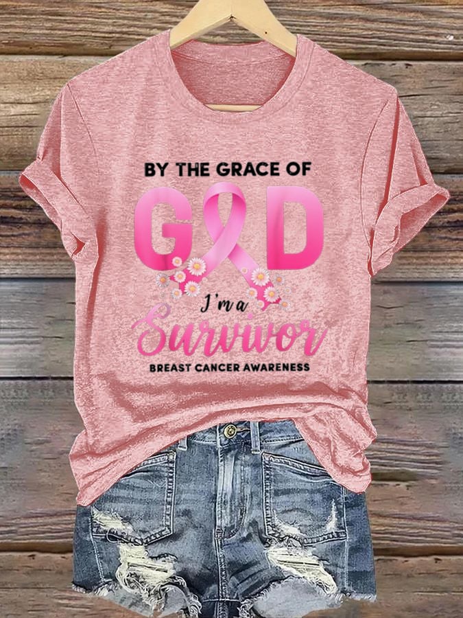 Women's By The Grace of God I'm A Survivor Breast Cancer Survivor T-Shirt