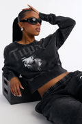 Tupac Washed Rhinestone Lounge Sweatshirt - Black