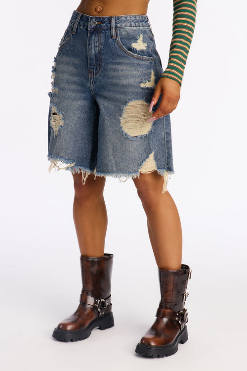 A World Tour Ripped Denim Shorts - Vintage Wash