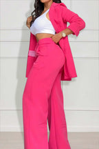 Solid Color Long Sleeve Blazer Wide Leg Pants Matching Set-Pink