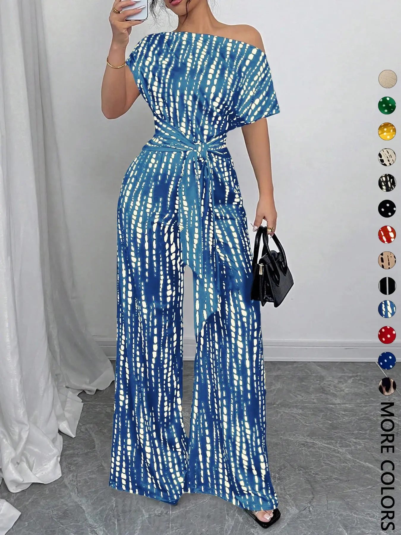 Women's All Over Print Tie Front Jumpsuit - Casual Style