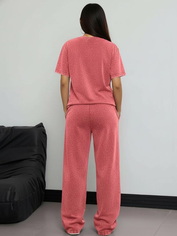 Women's Rock Style "NIRVANA" Graphic Print Cotton Co-ord Set, Vintage Distressed Short Sleeve T-shirt and Trousers Two-piece Set Outfit, Casual Round Neck T-shirt and Elastic Trousers, Summer Everyday Wear