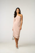 One Shoulder Ruched Slinky Midi Dress