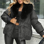 Stylish quilted jacket with faux fur collar
