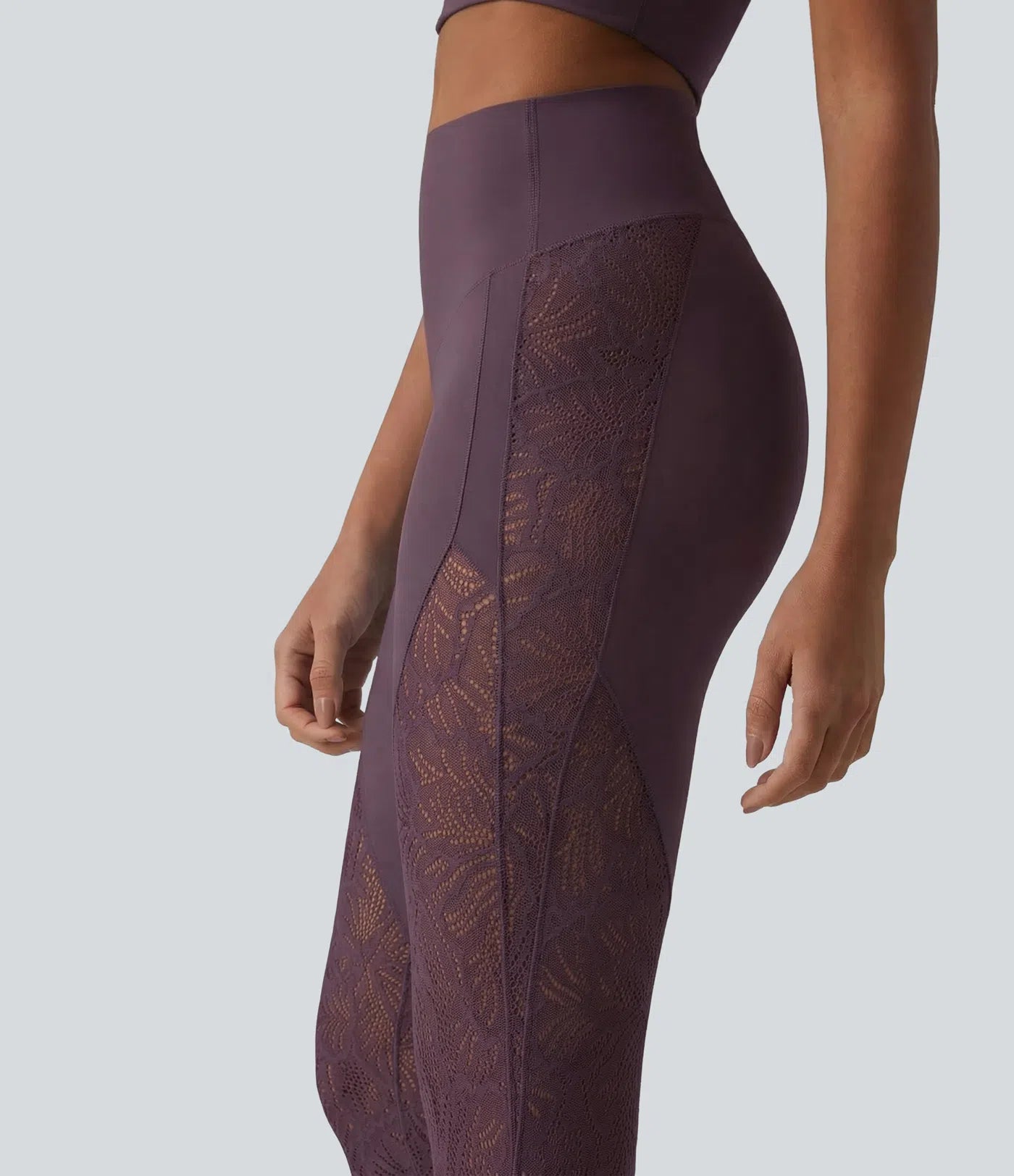 UltraSculptTM High Waisted Tummy Control Contrast Lace Yoga Flare Leggings with Pocket